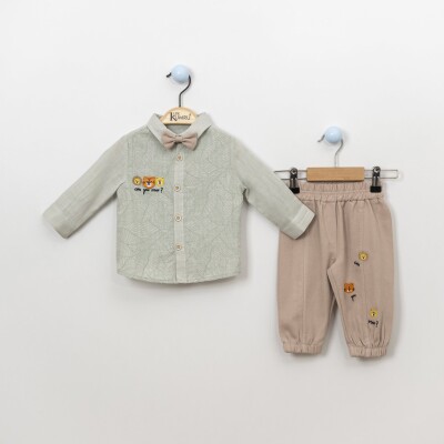 Wholesale 3-Piece Baby Boys Shirt Set with Sweatpants and Bowtie 6-18M Kumru Bebe 1075-3841 - Kumru Bebe (1)