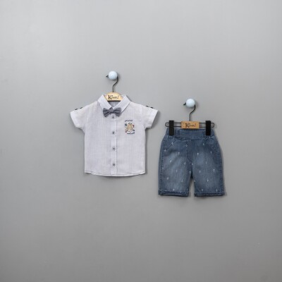 Wholesale 3-Piece Baby Boys Shorts Set with Shirt and Bowtie 6-18M Kumru Bebe 1075-3883 Blue