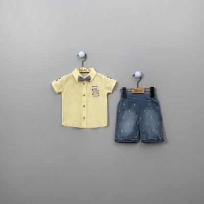 Wholesale 3-Piece Baby Boys Shorts Set with Shirt and Bowtie 6-18M Kumru Bebe 1075-3883 Yellow
