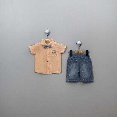 Wholesale 3-Piece Baby Boys Shorts Set with Shirt and Bowtie 6-18M Kumru Bebe 1075-3883 Salmon Color 