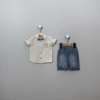 Wholesale 3-Piece Baby Boys Shorts Set with Shirt and Bowtie 6-18M Kumru Bebe 1075-3883 Mint Green 