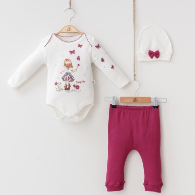 Wholesale 3-Piece Baby Girls Bodysuit Set with Hat and Pants 3-12M Minizeyn 2014-5567 - Minizeyn