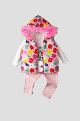 Wholesale 3-Piece Baby Girls Coat Set with Pants and Sweat 9-24M Kidexs 1026-90092 - Kidexs (1)