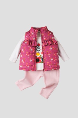 Wholesale 3-Piece Baby Girls Coat Set with Sweat and Sweatpants 9-24M Kidexs 1026-90097 Dusty Rose