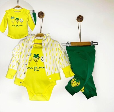 Wholesale 3-Piece Baby Girls Jacket Bodysuit and Pants 6-12M Minizeyn 2014-8007 Yellow