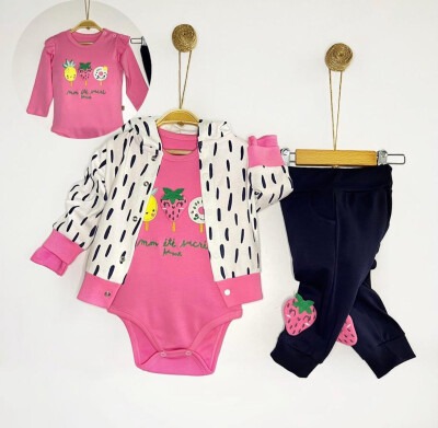 Wholesale 3-Piece Baby Girls Jacket Bodysuit and Pants 6-12M Minizeyn 2014-8007 Pink