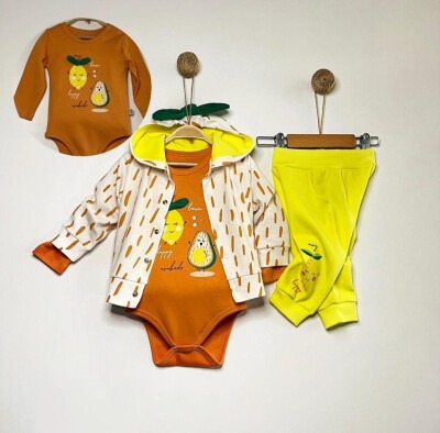 Wholesale 3-Piece Baby Girls Jacket Bodysuit and Pants Set 6-12M Minizeyn 2014-8006 Yellow