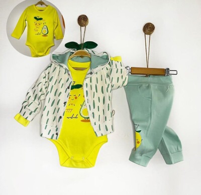 Wholesale 3-Piece Baby Girls Jacket Bodysuit and Pants Set 6-12M Minizeyn 2014-8006 Green Almond