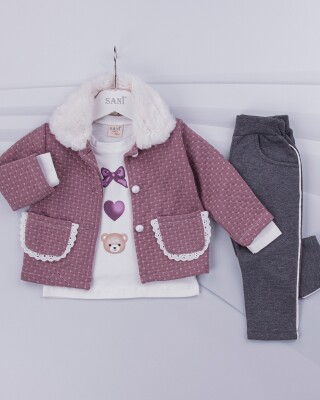 Wholesale 3-Piece Baby Girls Set with Jacket, Long Sleeve T-shirt and Pants 9-24M Sani 1068-6907 - Sani