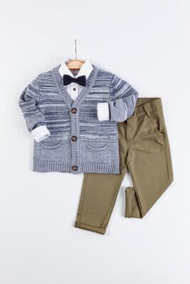 Wholesale 3-Piece Boys Cardigan Set with Shirt and Pants 6-24M Gold Class 1010-1410 - Gold Class