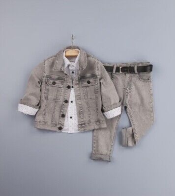 Wholesale 3-Piece Boys Jacket Set with Pants and Shirt 6-9Y Gold Class 1010-3221 Gray