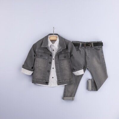 Wholesale 3-Piece Boys Jacket Set with Pants and Shirt 6-9Y Gold Class 1010-3221 Smoked Color