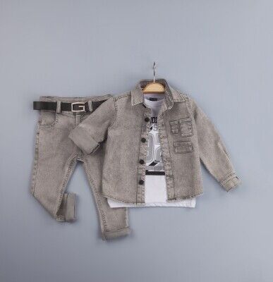 Wholesale 3-Piece Boys Jacket Shirt and Denim Pants Set 2-5Y Gold Class 1010-2240 Gray