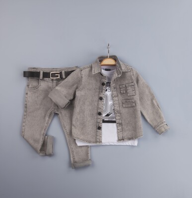 Wholesale 3-Piece Boys Jacket T-shirt and Denim Pants 6-9Y Gold Class 1010-3236 Gray