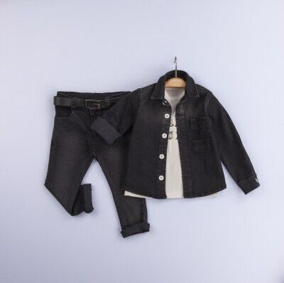 Wholesale 3-Piece Boys Jacket T-shirt and Denim Pants 6-9Y Gold Class 1010-3236 Black