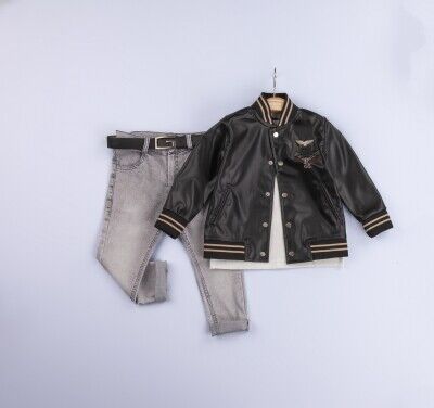 Wholesale 3-Piece Boys Jacket T-shirt and Denim Pants Set 6-9Y Gold Class 1010-3225 - Gold Class