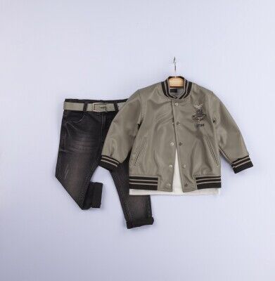 Wholesale 3-Piece Boys Jacket T-shirt and Denim Pants Set 6-9Y Gold Class 1010-3225 - Gold Class (1)