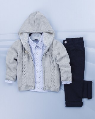 Wholesale 3-Piece Boys Set with Cardigan, Shirt and Pants 2-5Y Sani 1068-9764 - Sani (1)