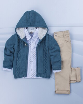Wholesale 3-Piece Boys Set with Cardigan, Shirt and Pants 2-5Y Sani 1068-9764 Blue