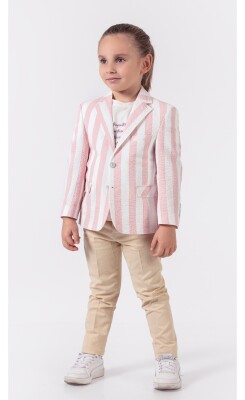 Wholesale 3-Piece Boys Set with T-shirt Jacket and Pants 5-8Y Lemon 1015-9811 Pink