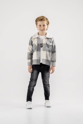 Wholesale 3-Piece Boys Shirt T-shirt and Denim Pants Set 8-12Y Lemon 1015-9954 - Lemon