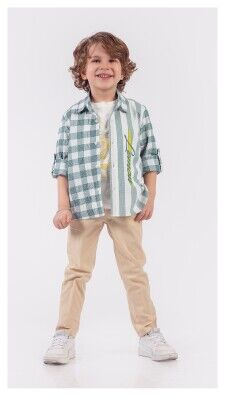 Wholesale 3-Piece Boys Shirt T-shirt and Pants Set 1-4Y Lemon 1015-9890 Green