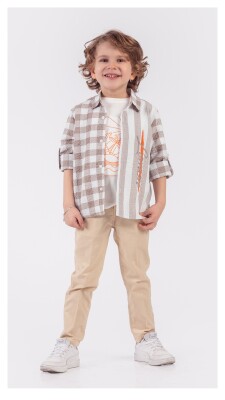 Wholesale 3-Piece Boys Shirt T-shirt and Pants Set 1-4Y Lemon 1015-9890 Beige