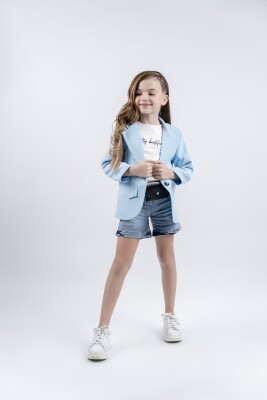 Wholesale 3-Piece Girls Denim Shorts T-shirt and Jacket Set 5-8Y Eray Kids 1044-13255 Blue
