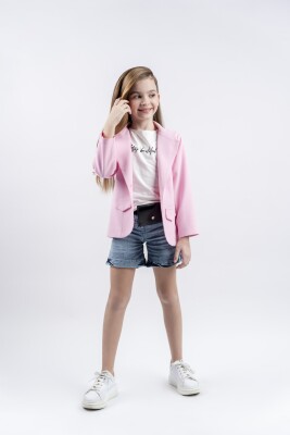 Wholesale 3-Piece Girls Denim Shorts T-shirt and Jacket Set 5-8Y Eray Kids 1044-13255 Pink