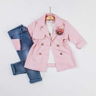 Wholesale 3-Piece Girls Jacket Body and Denim Pants Set 2-6Y Miss Lore 1055-5501 Pink