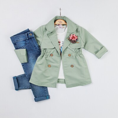 Wholesale 3-Piece Girls Jacket Body and Denim Pants Set 2-6Y Miss Lore 1055-5501 Green