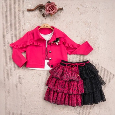 Wholesale 3-Piece Girls Jacket Set with T-shirt and Skirt 2-5Y Miss Olix 1056-2334 - Miss Olix (1)