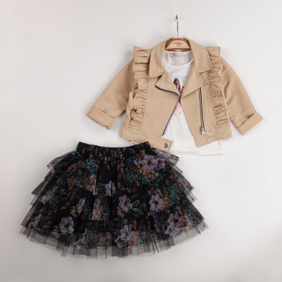 Wholesale 3-Piece Girls Jacket, Tulle Skirt and Body 2-6Y Miss Lore 1055-5532 Beige