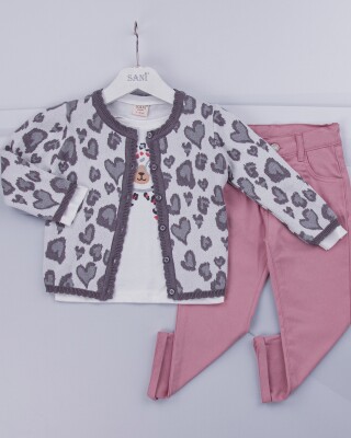 Wholesale 3-Piece Girls Set with Cardigan, Long Sleeve T-shirt and Pants 2-5Y Sani 1068-9766 - Sani