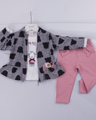 Wholesale 3-Piece Girls Set with Cardigan, Long Sleeve T-shirt and Pants 9-24M Sani 1068-6886 - Sani