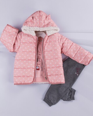 Wholesale 3-Piece Girls Set with Coat, Long Sleeve T-shirt and Pants 2-5Y Sani 1068-9743 Pink