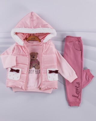 Wholesale 3-Piece Girls Set with Jacket, Sweat and Pants 2-5Y Sani 1068-9741 Light Pink
