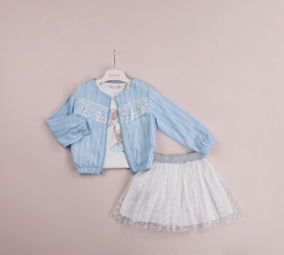 Wholesale 3-Piece Girls Skirt Set with T-shirt and Jacket 1-4Y BabyRose 1002-4049 Blue