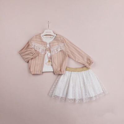 Wholesale 3-Piece Girls Skirt Set with T-shirt and Jacket 1-4Y BabyRose 1002-4049 Beige