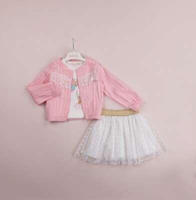 Wholesale 3-Piece Girls Skirt Set with T-shirt and Jacket 1-4Y BabyRose 1002-4049 Pink