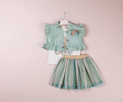 Wholesale 3-Piece Girls T-shirt Skirt and Vest 1-4Y BabyRose 1002-4096 Green