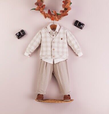 Wholesale 4-Piece Baby Boys Cardigan Shirt Shoes and Pants Set 3-12M BabyRose 1002-4388 - BabyRose