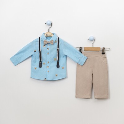 Wholesale 4-Piece Baby Boys Shirt Pants Suspender and Bowtie 6-18M Kumru Bebe 1075-3889 Turquoise