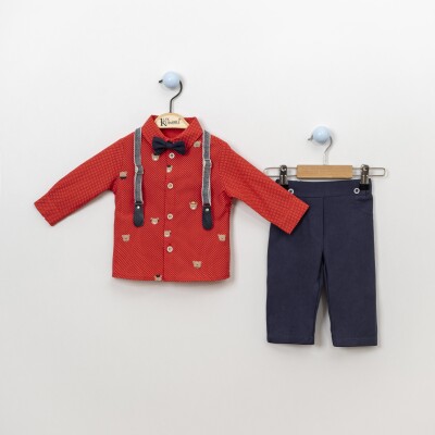 Wholesale 4-Piece Baby Boys Shirt Pants Suspender and Bowtie 6-18M Kumru Bebe 1075-3889 Red