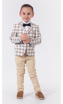 Wholesale 4-Piece Boys Suit Set with Shirt Jacket Pants and Bowti 1-4Y Lemon 1015-9808 Beige