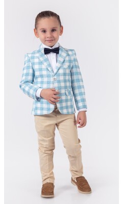 Wholesale 4-Piece Boys Suit Set with Shirt Jacket Pants and Bowti 1-4Y Lemon 1015-9808 Turquoise