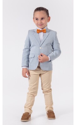 Wholesale 4-Piece Boys Suit Set with Shirt Jacket Pants and Bowti 1-4Y Lemon 1015-9814 Blue