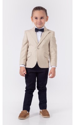 Wholesale 4-Piece Boys Suit Set with Shirt Jacket Pants and Bowti 1-4Y Lemon 1015-9826 Beige