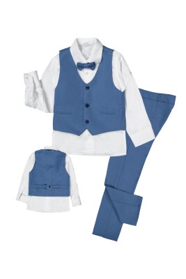 Wholesale 4-Piece Boys Suit Set With Vest, Shirt, Pants And Bowtie 2-5Y Terry 1036-5328 Indigo