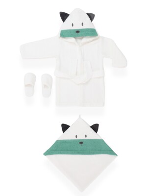 Wholesale 4-Piece Unisex Baby Bathrobe Set 0-24M Bebitof 2020-30035 Green
